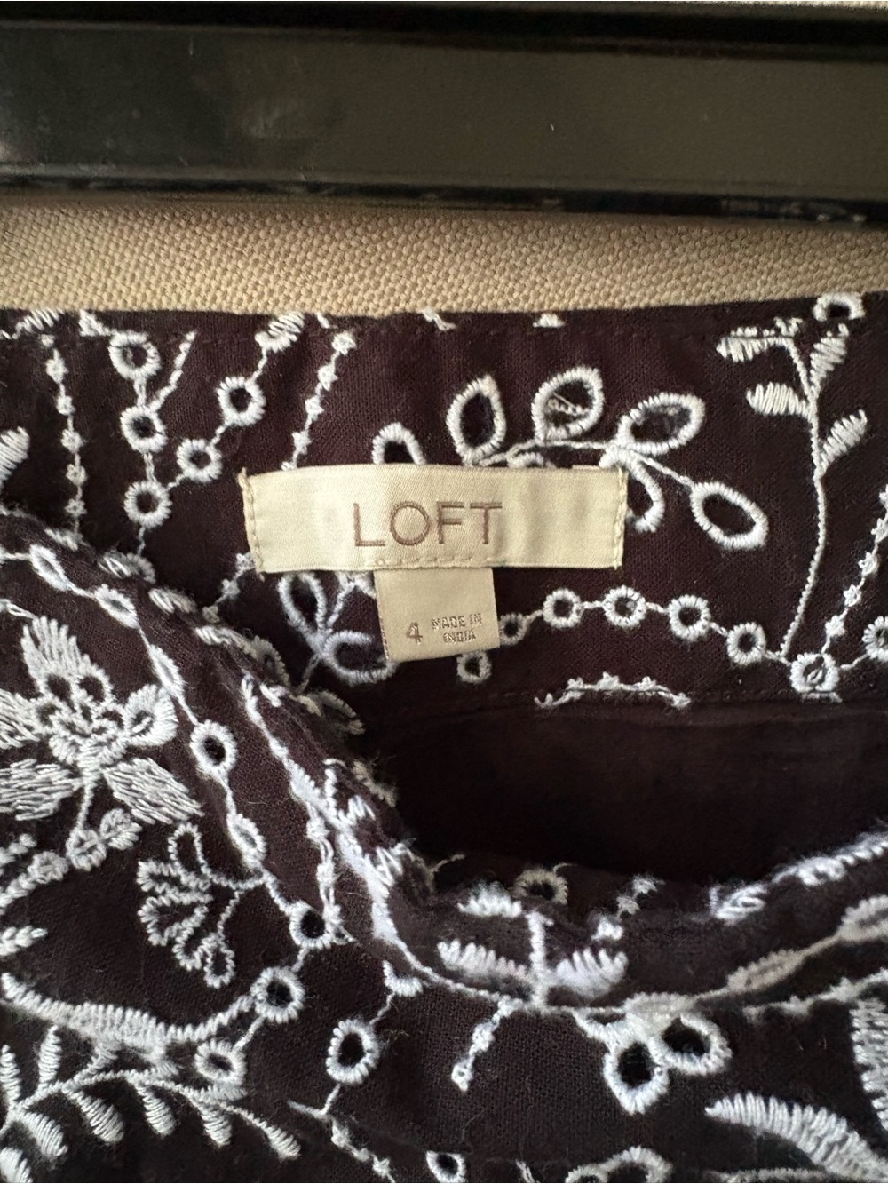 LOFT Embroidered black Floral skirt with White Stitching